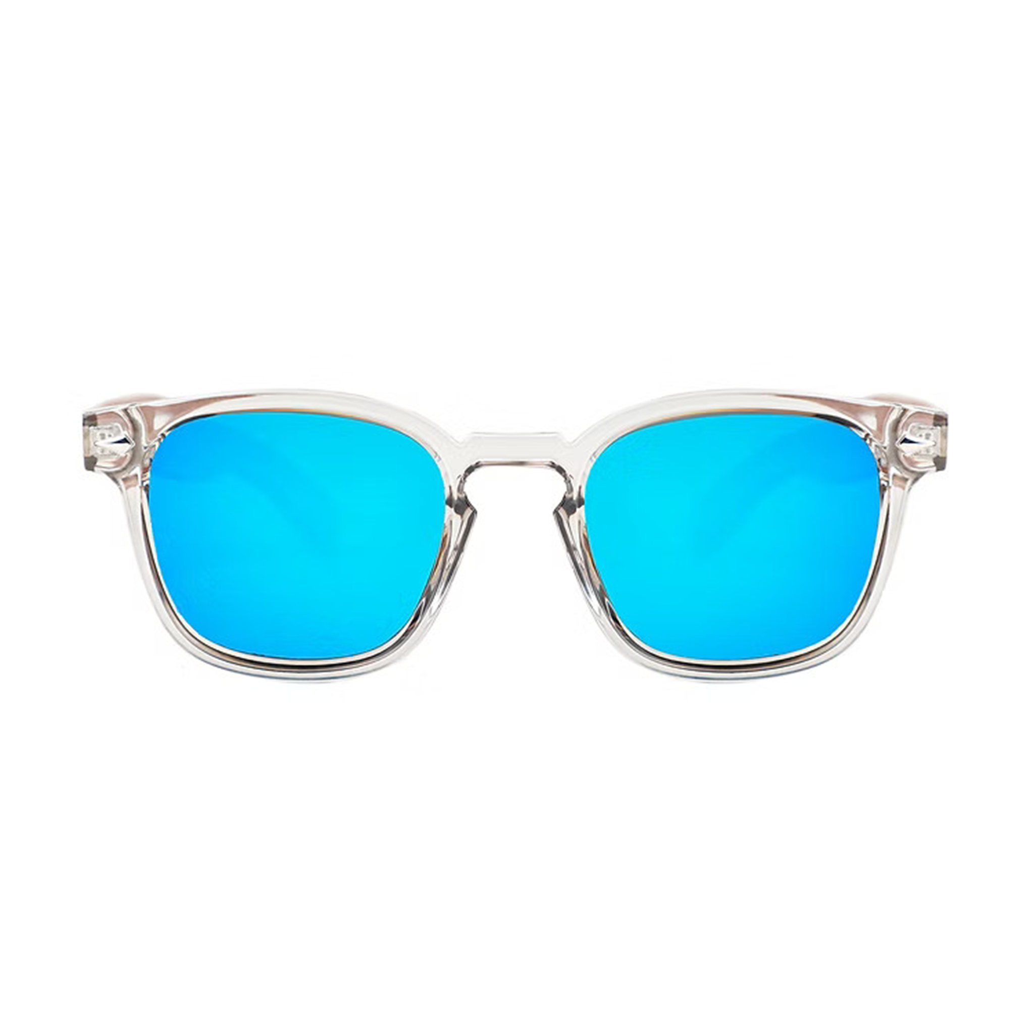 Lentes de sol modelo Holy Wood en color transparente con cristales polarizados y espejado celeste - Camalens PC + Madera certificada